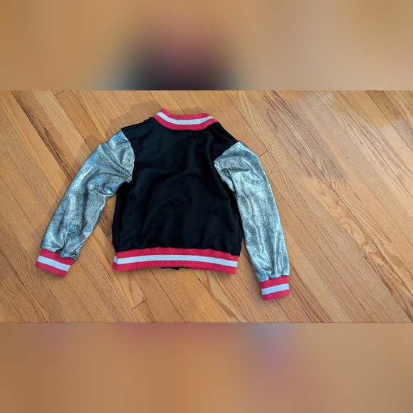 Black and Silver Varsity Jacket with Striped Ribbed Collar - Picture 6 of 6